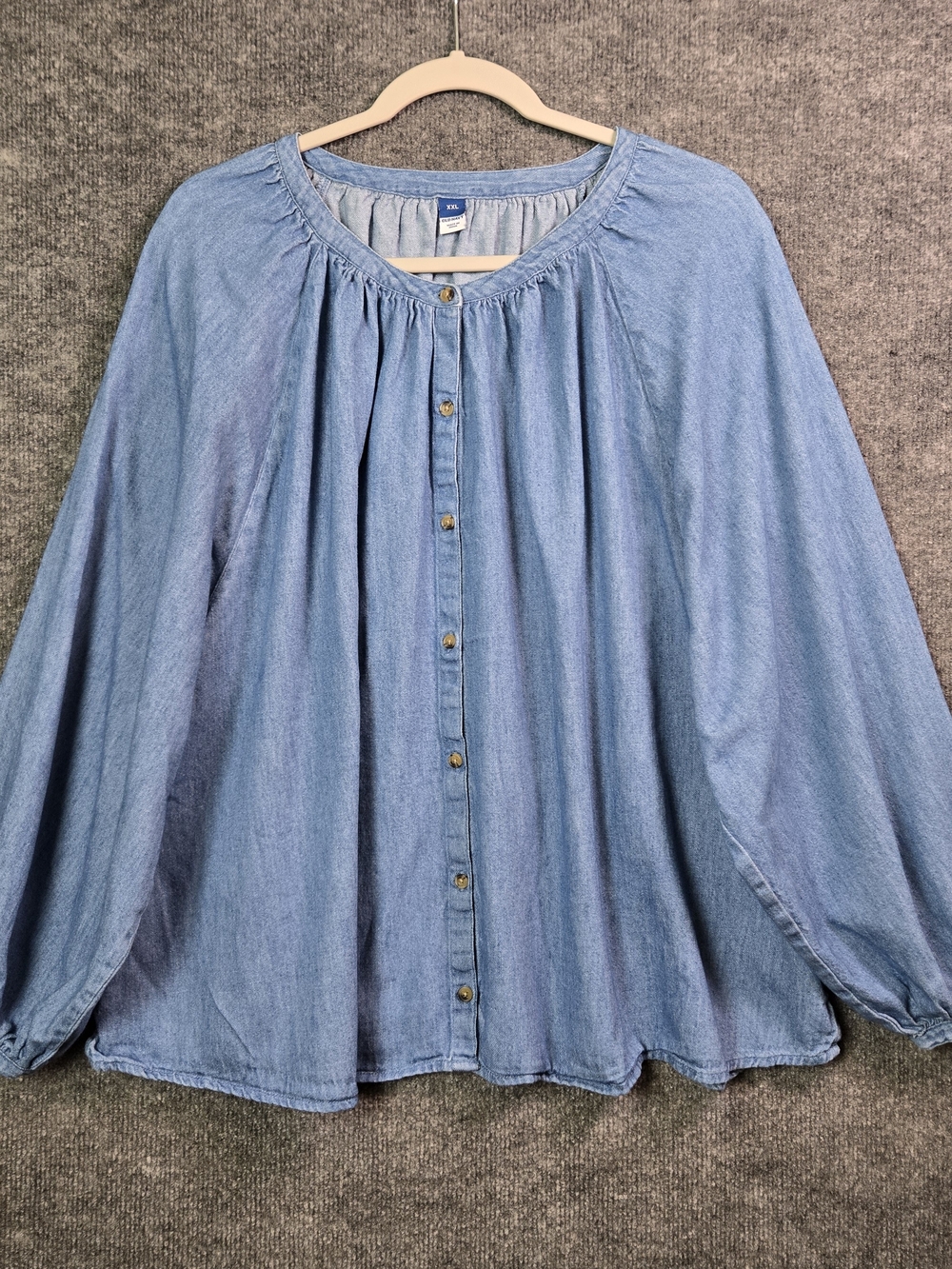 Old Navy Shirt Womens XXL Blue Denim Button Up Peasant Puff Sleeve Earthy